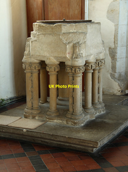 Photo 6"x4" All Saints, Stansfield - Font Lower Street\/TL7852 c2016