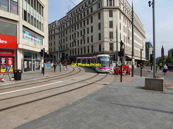 Photo 6"x4" Midland Metro tram no. 32 entering Corporation Street from Bull Street, Birmingham Birmingham c2016