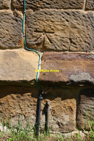 Photo 6"x4" Benchmark on the tower of Danby Wiske Parish Church Danby Wiske c2017