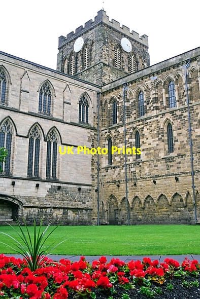 Photo 6"x4" Hexham Abbey with begonias Hexham c2017