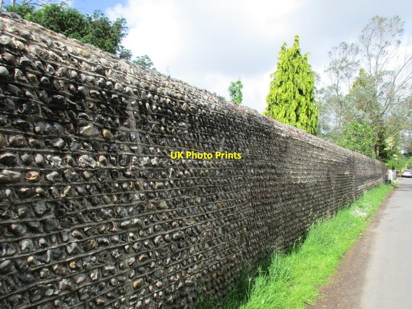 Photo 6"x4" Flint wall. Church Lane, Yapton Burndell c2016