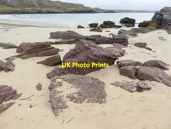 Photo 6"x4" Rocks on Oldshoremore beach Balchrick c2016