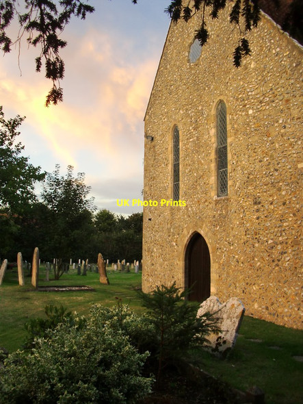 Photo 6"x4" Clymping church: west front and churchyard at dusk Littlehampton c2016