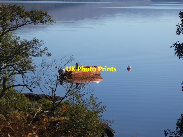 Photo 6"x4" Boat moored off the north shore of Loch Arkaig Rubha Giubhais c2016