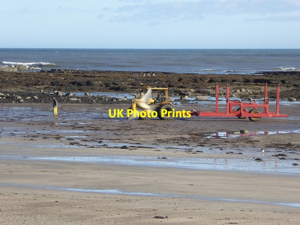 Photo 6"x4" Tractor and launching trailer on Boulmer beach Boulmer c2016
