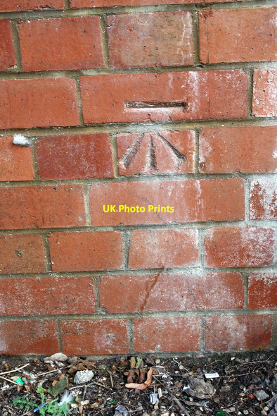 Photo 6"x4" Benchmark on wall of flyover on Shenley Road Milton Keynes c2016