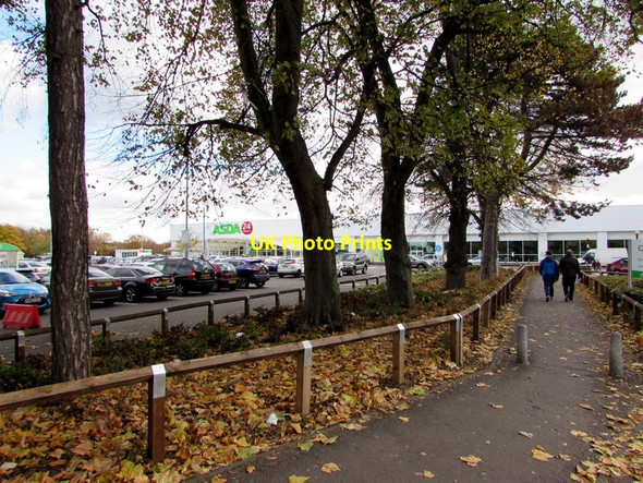 Photo 6"x4" Tree-lined path towards an Asda superstore, Gloucester Gloucester c2016