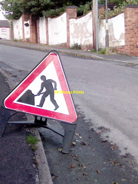 Photo 6"x4" UK Temporary Road Works Ahead Sign Heanor c2016