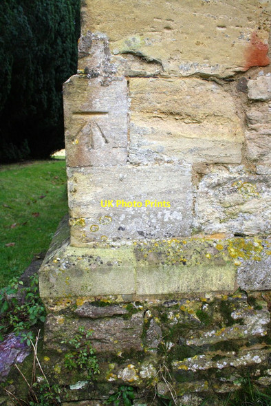 Photo 6"x4" Benchmark on tower buttress of All Saints' Church Atterbury c2016