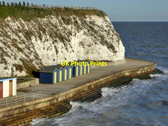 Photo 6"x4" Beach huts and cliff, Dumpton Bay Broadstairs c2016