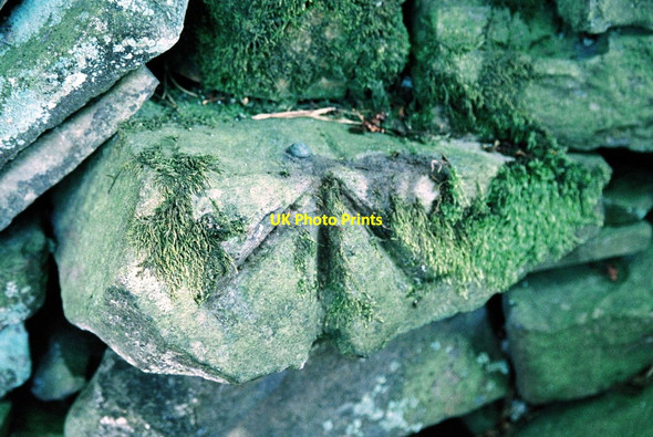Photo 6"x4" Benchmark on stone in A684 wall near Hawkrigg Lane junction New Hutton c2009