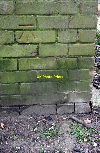 Photo 6"x4" Benchmark on Hughes Road garage block Wokingham c2015