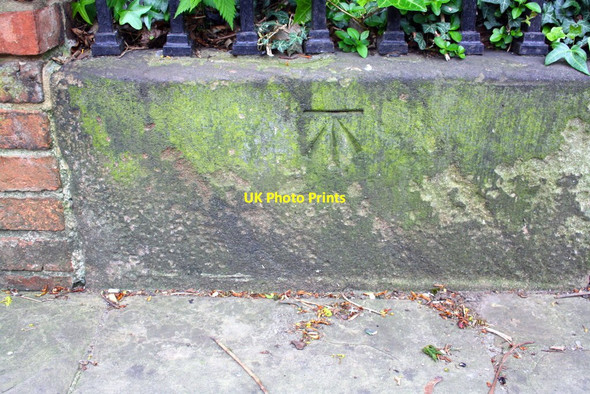 Photo 6"x4" Benchmark on wall of path through St Mary's Church churchyard Newark-on-Trent c2016