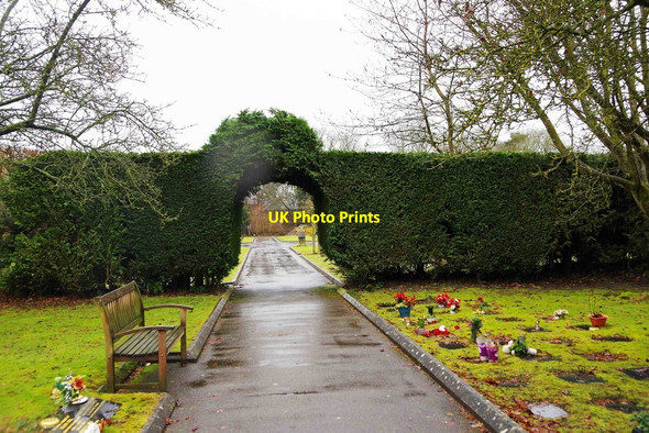 Photo 6"x4" Hedge, seat & path, Wythall Cemetery, Middle Lane, Wythall, Worcs Silver Street\/SP0775 c2017
