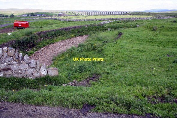 Photo 6"x4" Dry bed of Winterscales Beck, with Ribblehead Viaduct in background Chapel-le-Dale c2016