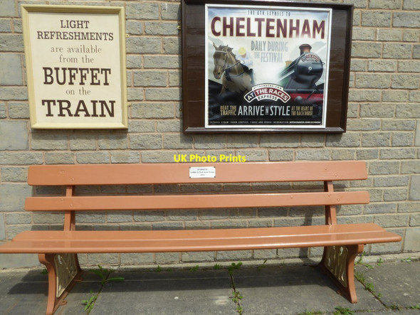 Photo 6"x4" Seat and posters, Cheltenham Racecourse Station Brockhampton\/SO9426 c2017