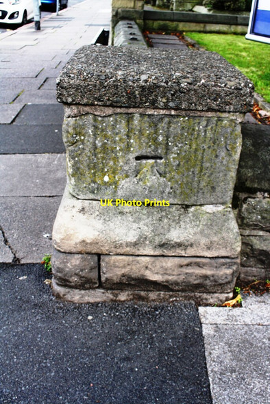 Photo 6"x4" Benchmark on corner wall pier at junction of London Road and Close Street Carlisle c2019