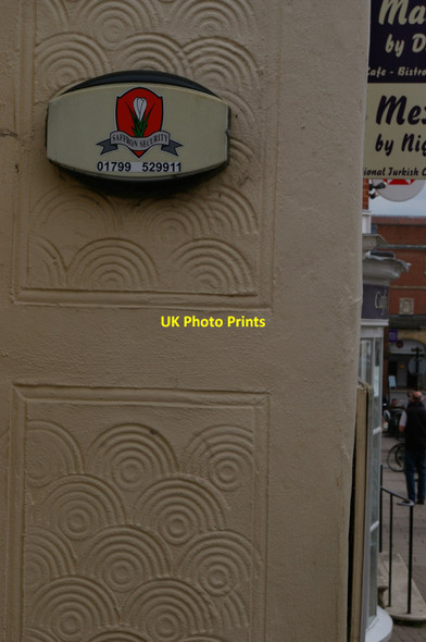 Photo 6"x4" Saffron Walden: burglar alarm and pargetting, Market Street Saffron Walden c2017