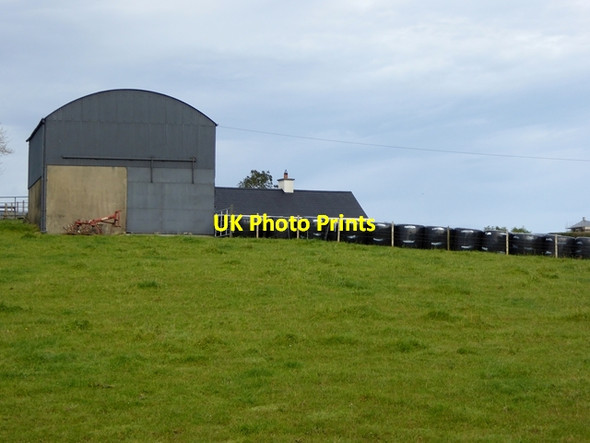 Photo 6"x4" Barn, bales and bungalow at Derrynure Drumeague c2017
