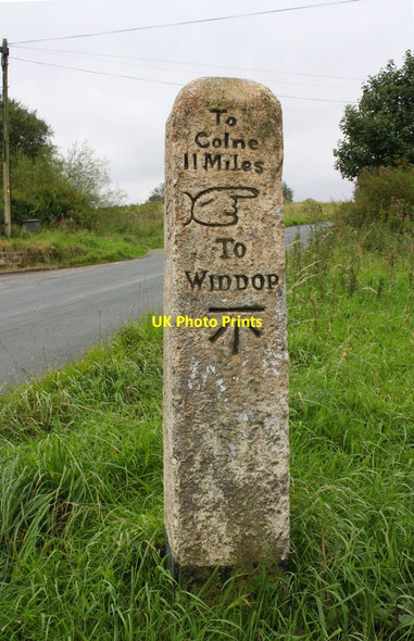 Photo 6"x4" Guidepost with benchmark in Slack Hebden Bridge c2017