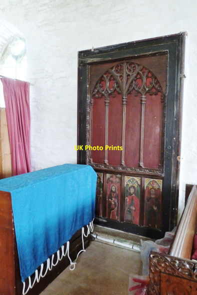 Photo 6"x4" One of a pair of panels salvaged from the dismantled Rood Screen, St. Winwaloe's church Cury c2017