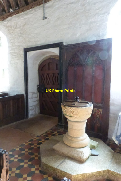 Photo 6"x4" 13th century font, St. Winwaloe's church, Cury c2017