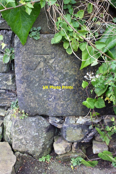 Photo 6"x4" Benchmark on wall pier near entrance to Orchard Court, Lord Lane Haworth c2017