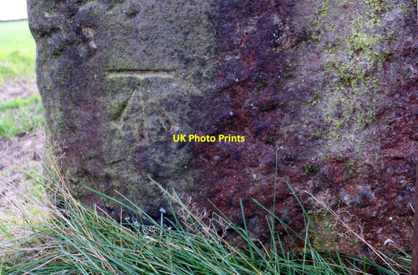 Photo 6"x4" Benchmark on stone gatepost beside Occupation Lane Keighley c2017