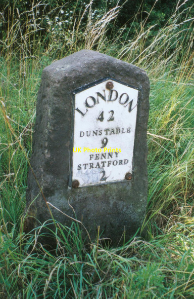 Photo 6"x4" Old Milestone by the A5, south of Little Brickhill Great Brickhill c2003