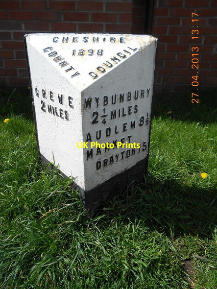 Photo 6"x4" Old Milepost, Crewe Road, (former B5071), Shavington Shavington c2013