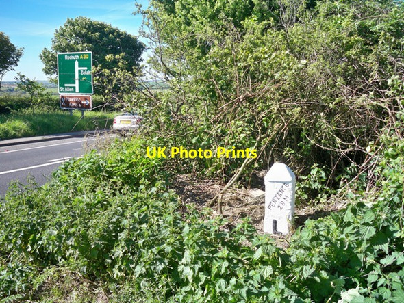 Photo 6"x4" Old Milestone by the A30 at Zelah Hill Zelah c1996