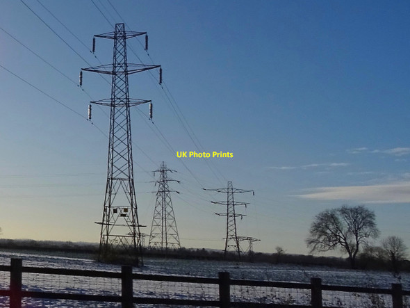 Photo 6"x4" Snow and pylons on Etwall Common Etwall Common c2017