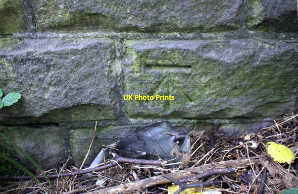 Photo 6"x4" Benchmark on Stanley Road bridge beside playing fields Shipley\/SE1437 c2017