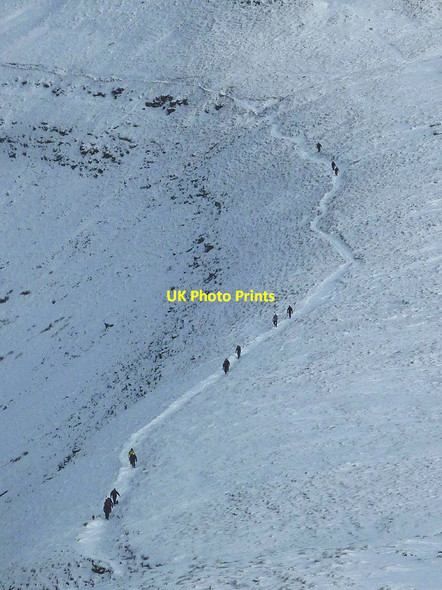 Photo 6"x4" Walkers traversing above Humphrey Bottom, Ingleborough Chapel-le-Dale c2018