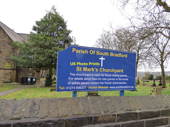 Photo 6"x4" St Mark's churchyard, sign on Huddersfield road Low Moor\/SE1528 c2018