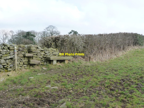 Photo 6"x4" Bench and stile on the Bentham Heritage Trail Greystonegill c2018