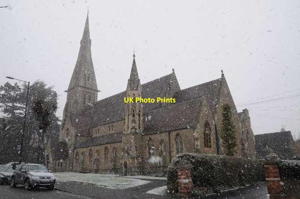 Photo 6"x4" Christ Church in snow Great Malvern c2018