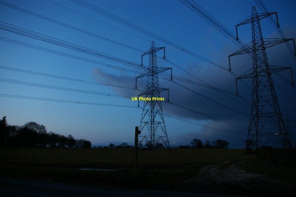 Photo 6"x4" Pylon lines at Snape, evening Gromford c2018