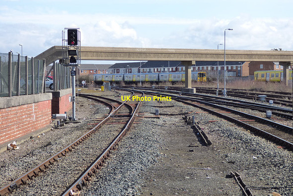 Photo 6"x4" Footbridge and sidings outside Chapel Street station Southport c2018