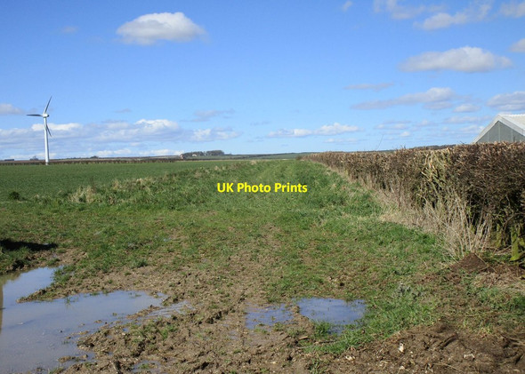 Photo 6"x4" Field edge and wind turbine, Driffield Wold Great Kendale c2018