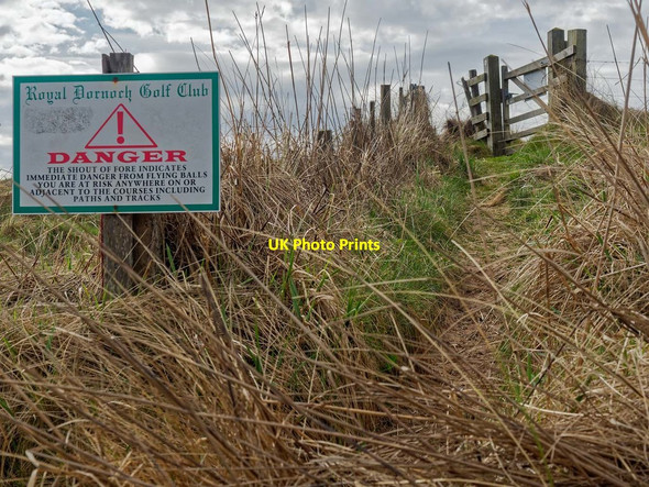 Photo 6"x4" Warning sign for Golf Course Dornoch c2018