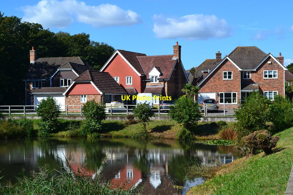 Photo 6"x4" Pond overlooked by houses in Mill Meadow Lymore\/SZ2992 c2018