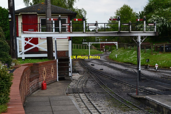 Photo 6"x4" Signal box and gantry at Kingsmere Station, Moors Valley Railway Ebblake c2019
