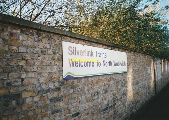 Photo 6"x4" Platform sign, North Woolwich railway station Woolwich c2006