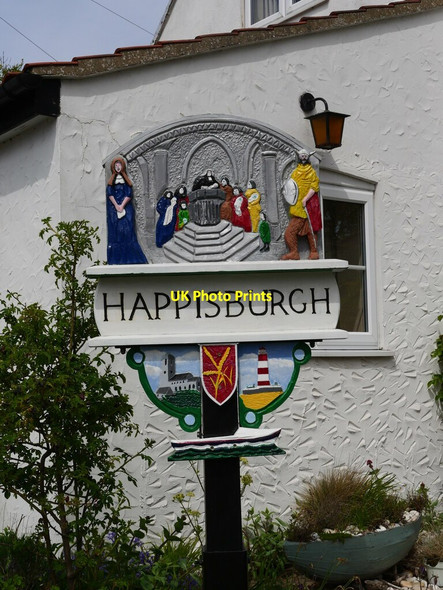 Photo 6"x4" Happisburgh Village Sign Happisburgh c2021