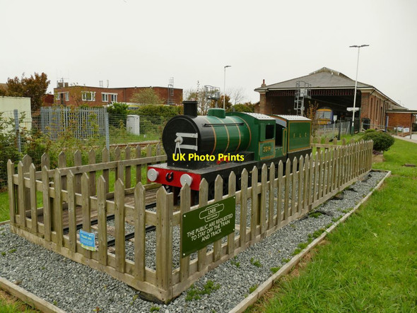Photo 6"x4" Filey railway station: Lion model loco Filey c2021