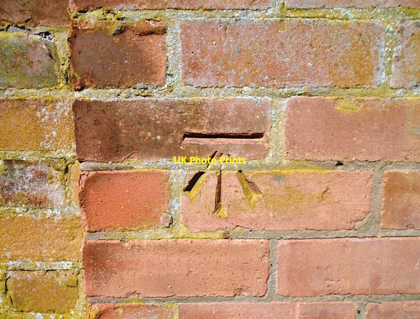 Photo 6"x4" Benchmark on brick wall pier on west side of Mill Lane Frisby on the Wreake c2021
