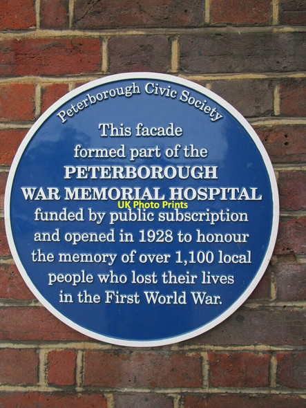 Photo 6"x4" Plaque recalling Peterborough War Memorial Hospital Peterborough c2021
