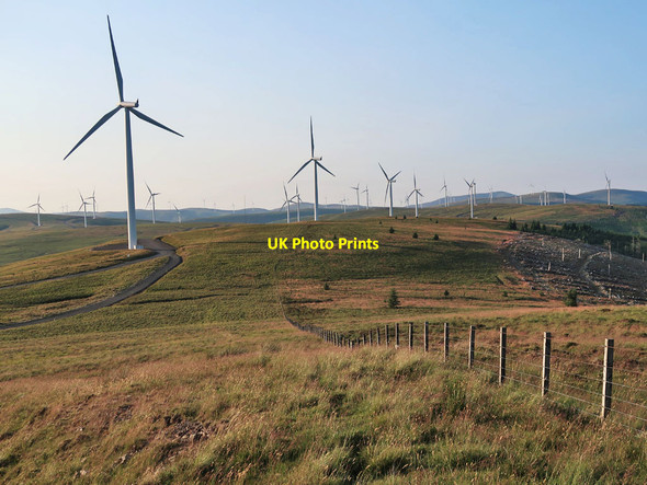 Photo 6"x4" Boundary fence and the Clyde Wind Farm Turbines Clyde Law c2021