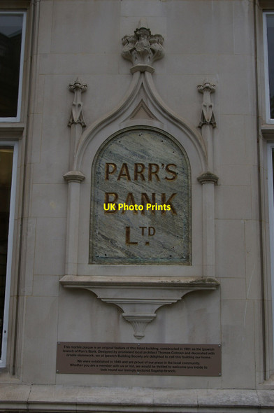 Photo 6"x4" Ipswich: plaque on former Parr's Bank building, Giles Circus Ipswich c2019